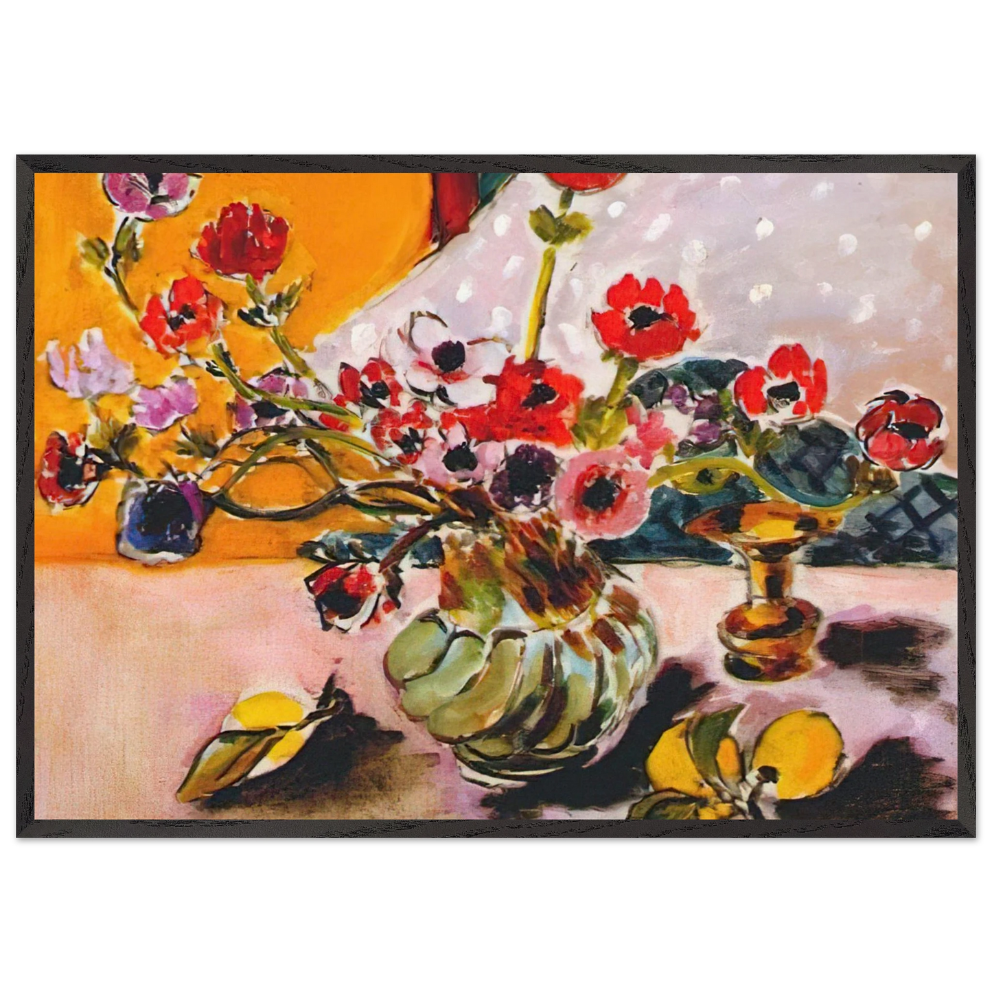 ANEMONES AND CHINESE VASE 1943 - Henri Matisse 70x100 cm / 28x40 inches Framed Art Print – Black Wooden Frame