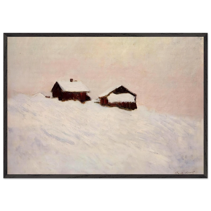 Houses in the Snow - claude monet 70x100 cm / 28x40 inches Framed Art Print – Black Wooden Frame