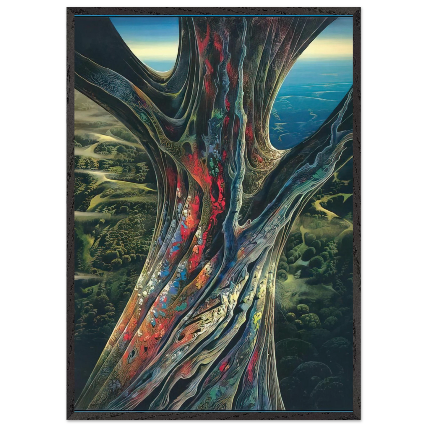 The Great Jewel Tree - Eyvind Earle 70x100 cm / 28x40 inches Framed Art Print – Black Wooden Frame
