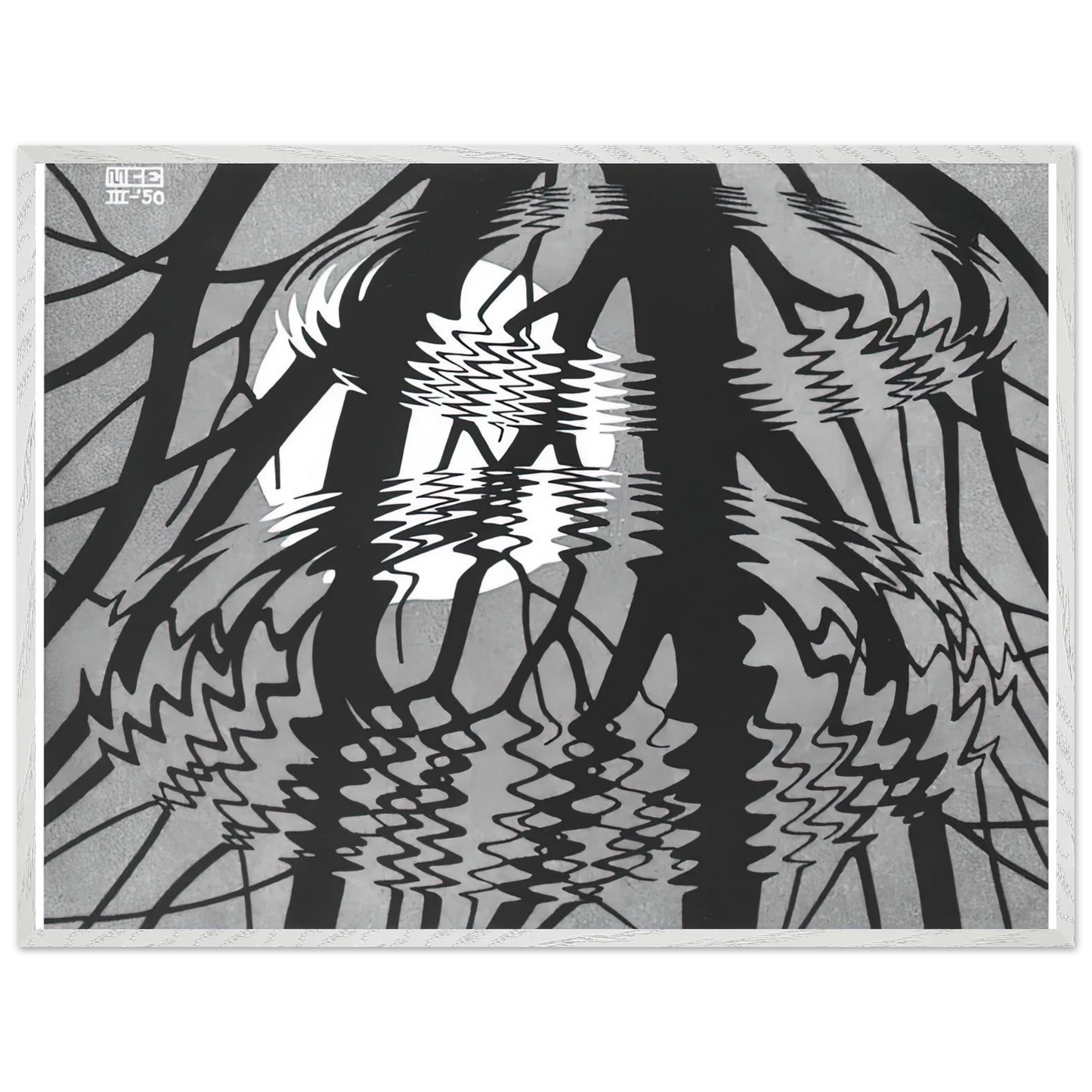 MC Escher - RIPPLED SURFACE Wall Art - 60x80 cm / 24x32 inches - Premium Wooden Framed Poster With Fine Art Paper-canvas - Wood frame