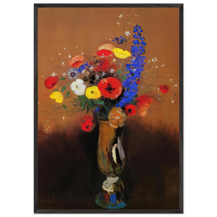 WILD FLOWERS IN A LONG NECKED VASE - Odilon Redon 70x100 cm / 28x40 inches Framed Art Print – Black Wooden Frame