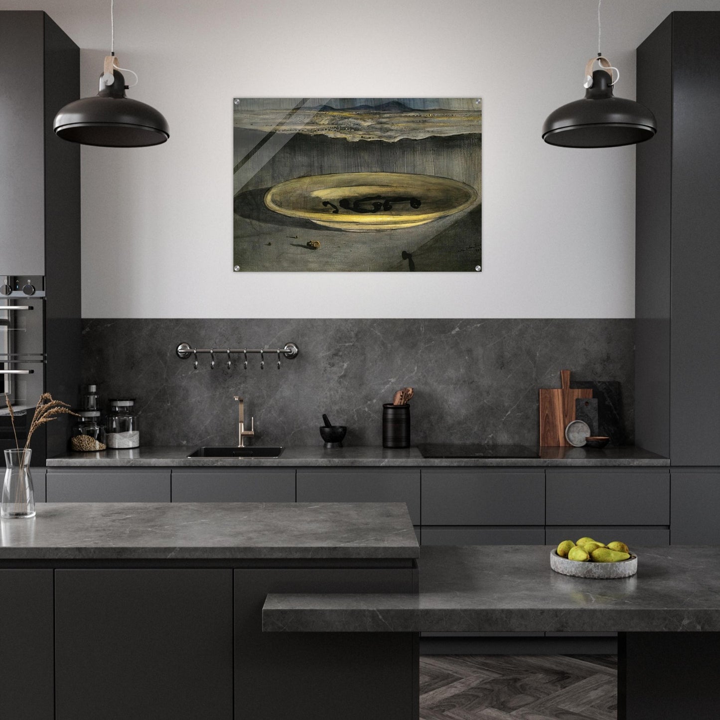 LANDSCAPE WITH TELEPHONES ON A PLATE - Salvador Dali Acrylic Print - 70x100 cm / 28x40″ inches