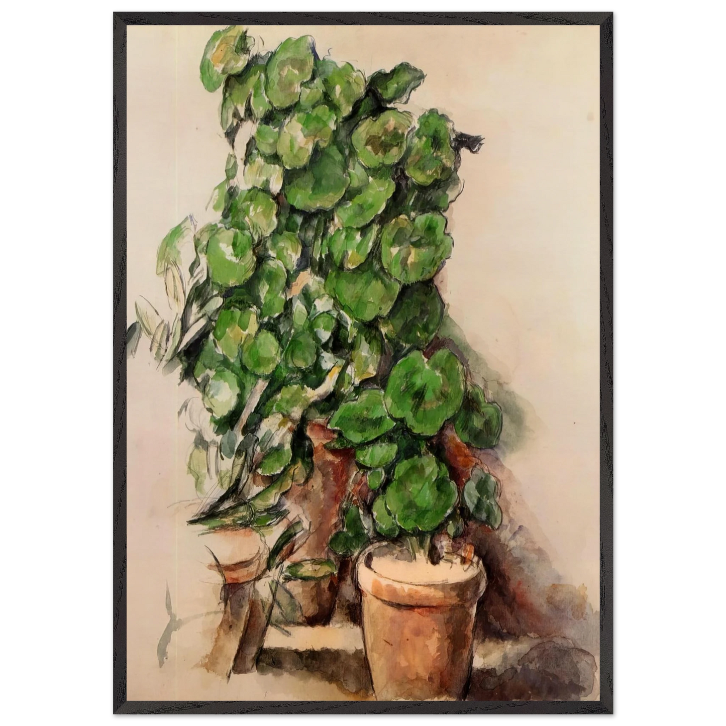 Pots of Geraniums - Paul Cezanne 70x100 cm / 28x40 inches Framed Art Print – Black Wooden Frame