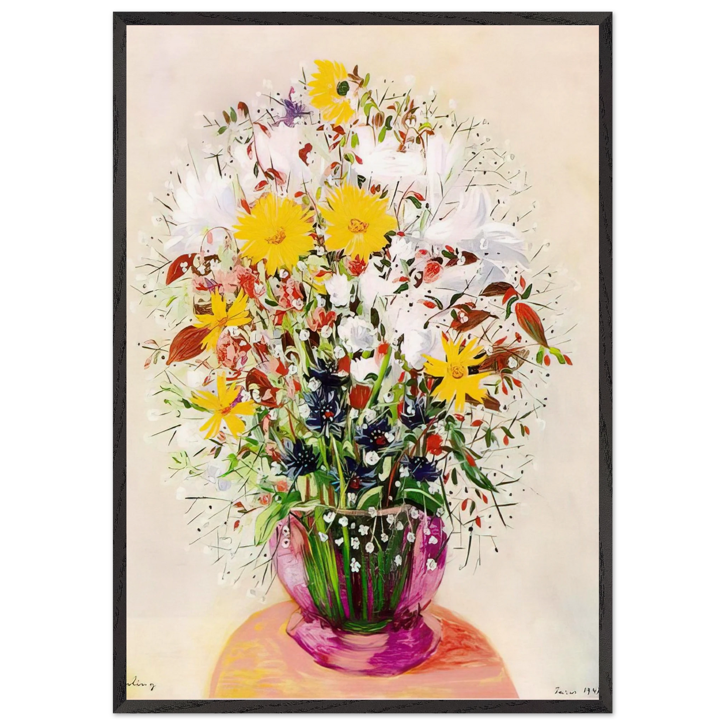 BOUQUET OF FLOWERS N2 - Moise Kisling Framed Art Print – Black Wooden Frame - Default Title - -Framed Art Print