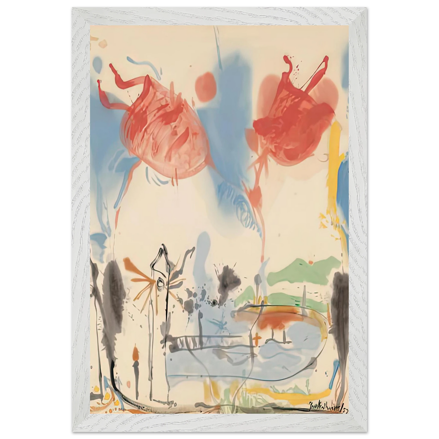 Helen Frankenthaler - Round Trip, 1957- Wall Art - 60x80 cm / 24x32 inches - Premium Wooden Framed Poster With Fine Art Paper - Wood frame