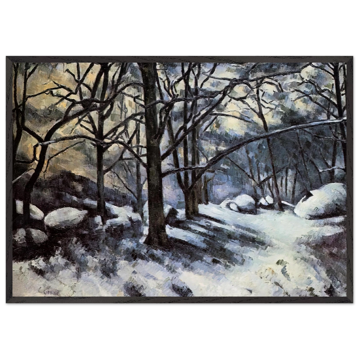 Melting Snow Fontainbleau - Paul Cezanne 70x100 cm / 28x40 inches Framed Art Print – Black Wooden Frame