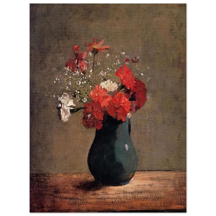 Odilon Redon - CARNATIONS AND BABY S BREATH IN A GREEN PITCHER 75x100 cm / 30x40inches Fine Art Poster