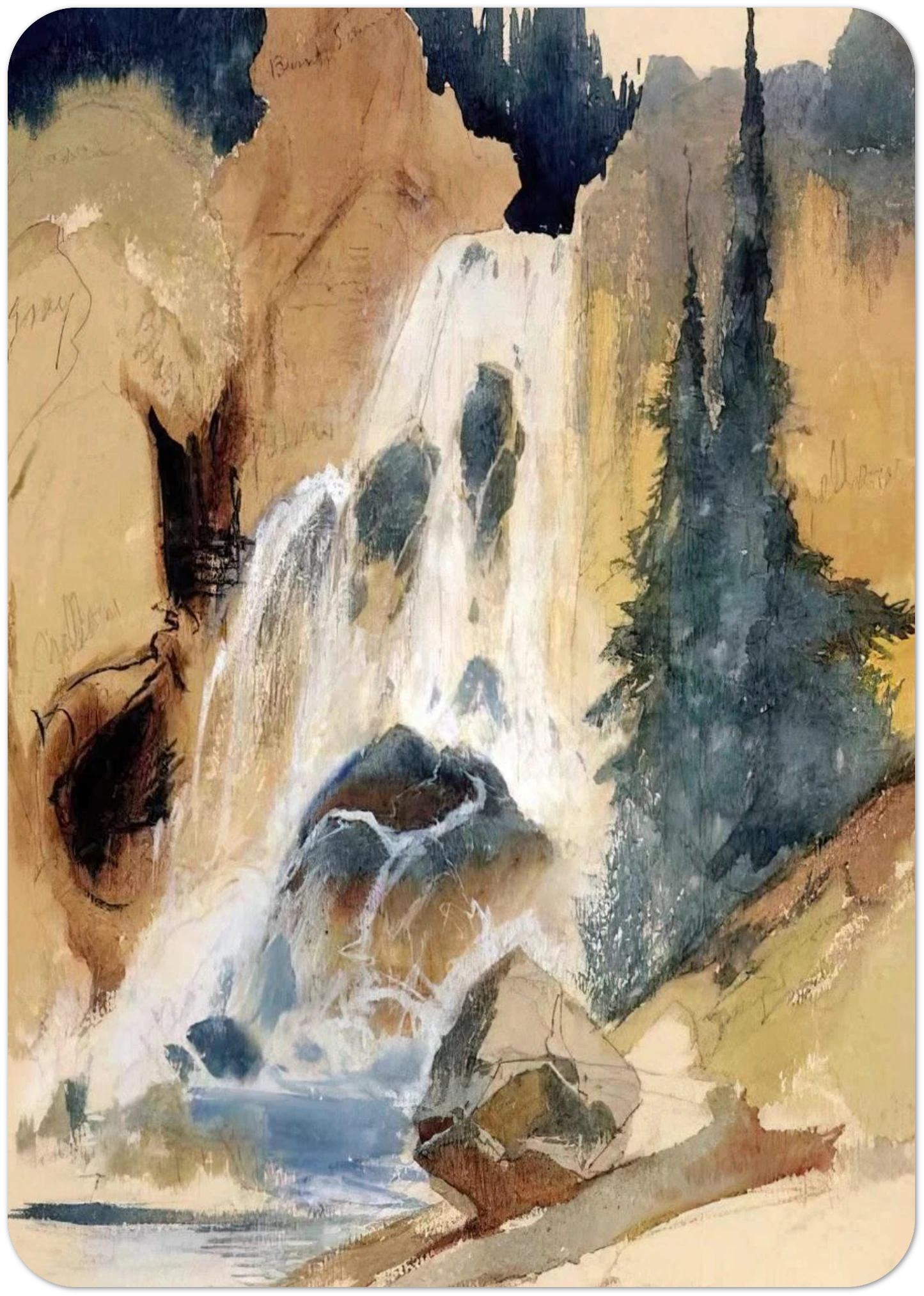 Crystal Falls watercolour By Thomas Moran Pack of 10 Post Cards | Thomas Moran Post Cards | A6 (10.5 x 14.8 cm) - 4.1 x 5.8 inches