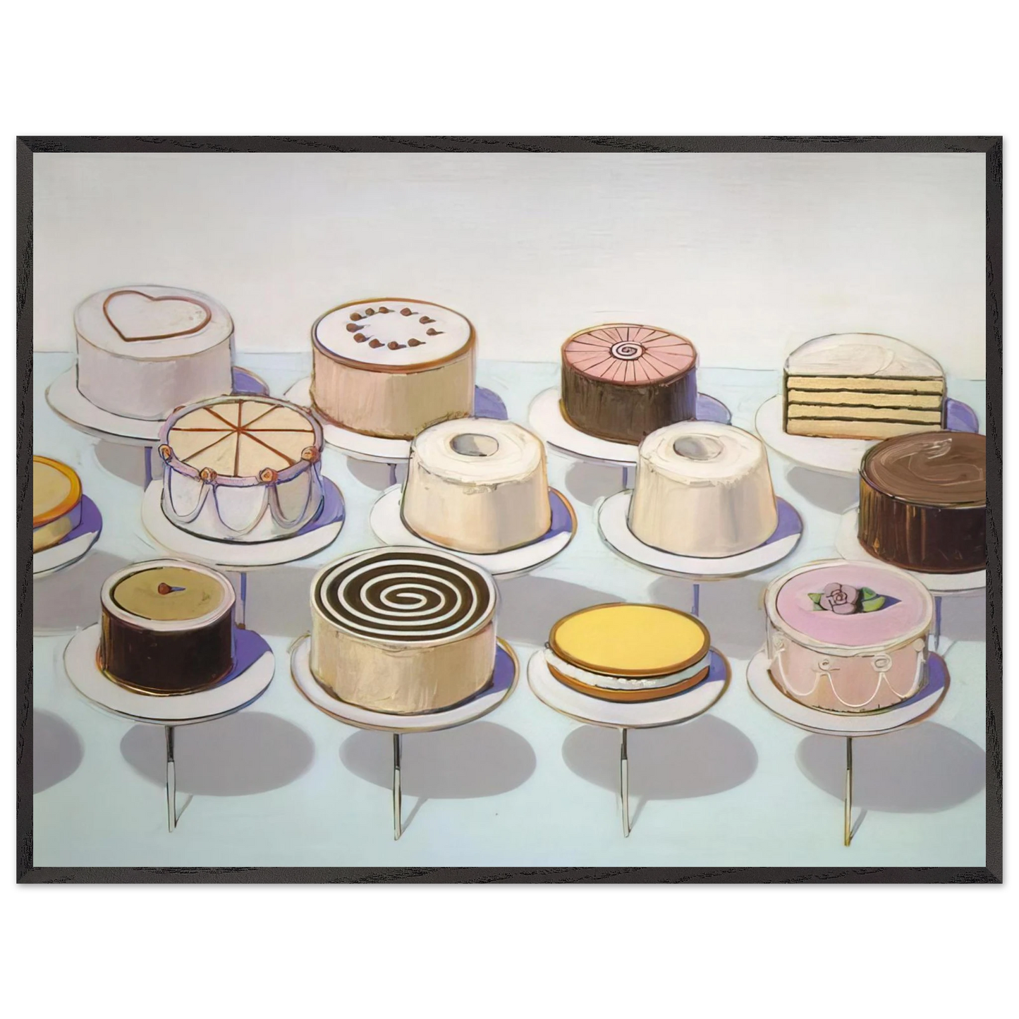 Wayne Thiebaud - Cakes - 1963 Wall Art - 60x80 cm / 24x32 inches - Premium Wooden Framed Poster With Fine Art Paper - Wood frame