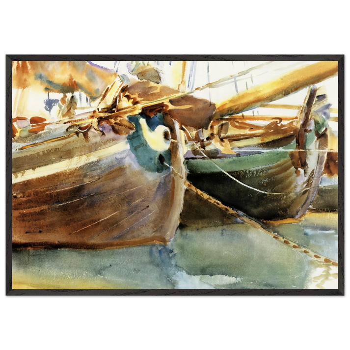 Boats Venice - John Singer Sargent 70x100 cm / 28x40 inches Framed Art Print – Black Wooden Frame