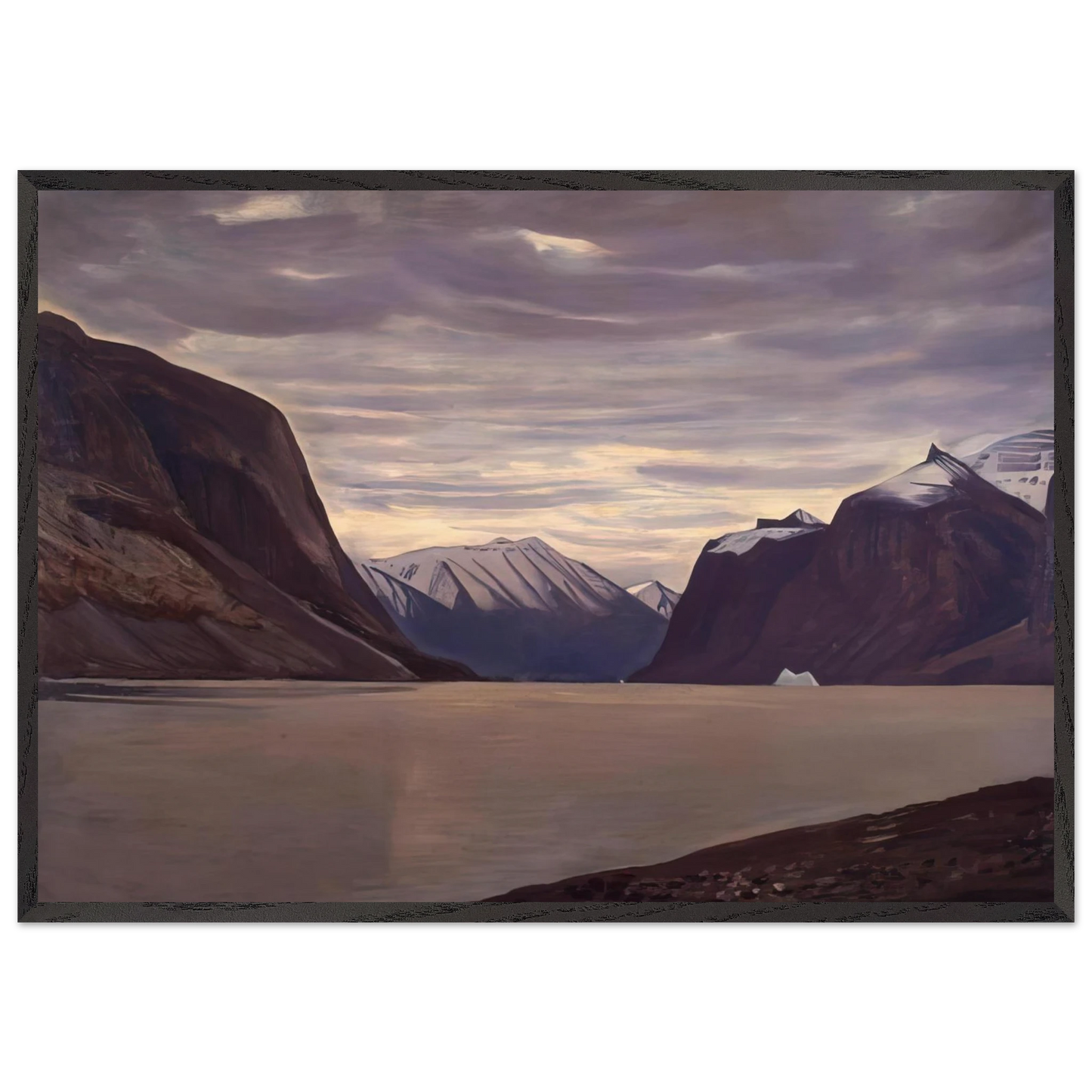 North Greenland Fiord Gray Day - Rockwell Kent 70x100 cm / 28x40 inches Framed Art Print – Black Wooden Frame