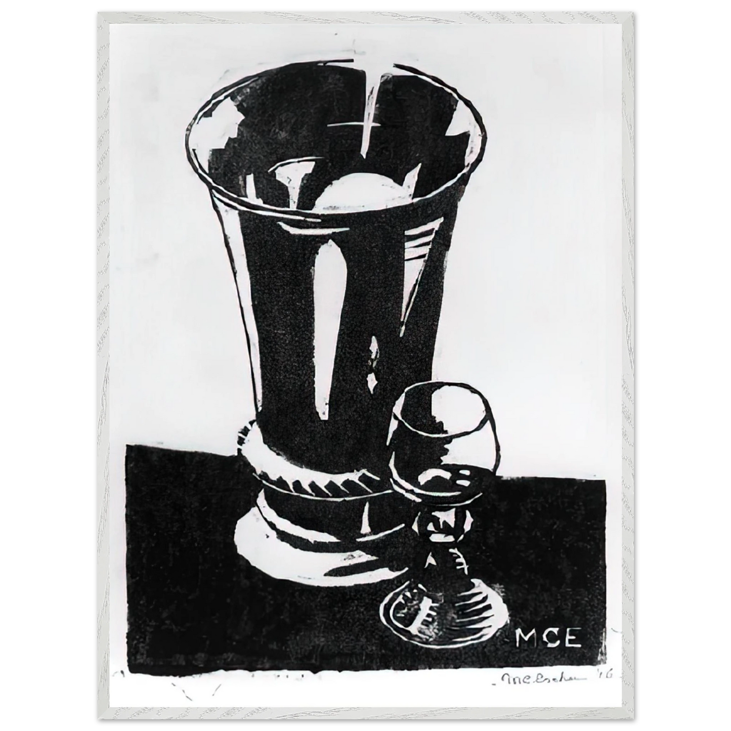 MC Escher - STILL LIFE 1917 Wall Art - 21x29.7 cm / 8x12" - Premium Wooden Framed Poster With Fine Art Paper - White frame