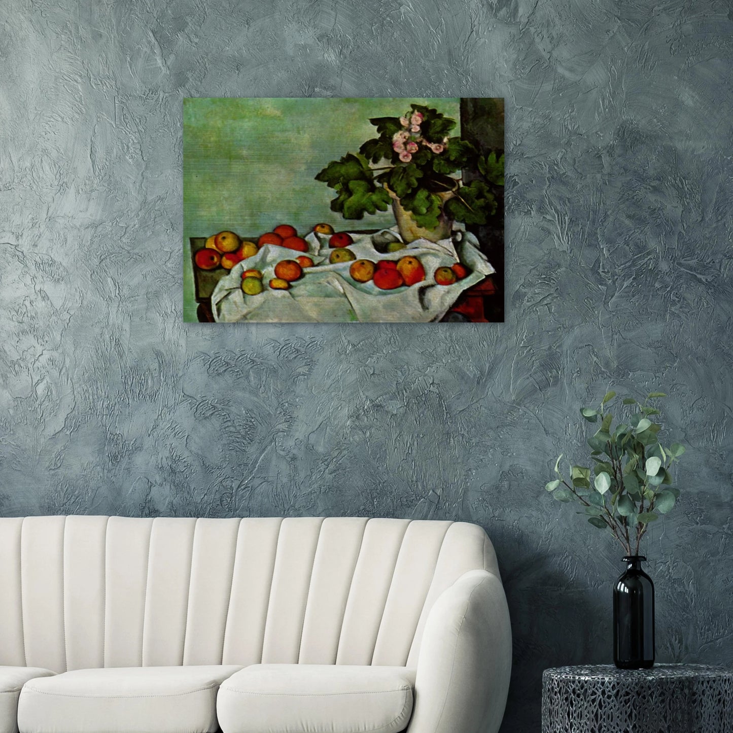Still Life with Apples and a Pot of Primroses - Paul Cézanne Brushed Aluminum Print - 70x100 cm / 28x40 inches | Paul Cézanne Aluminum Print | Paul Cézanne Prints
