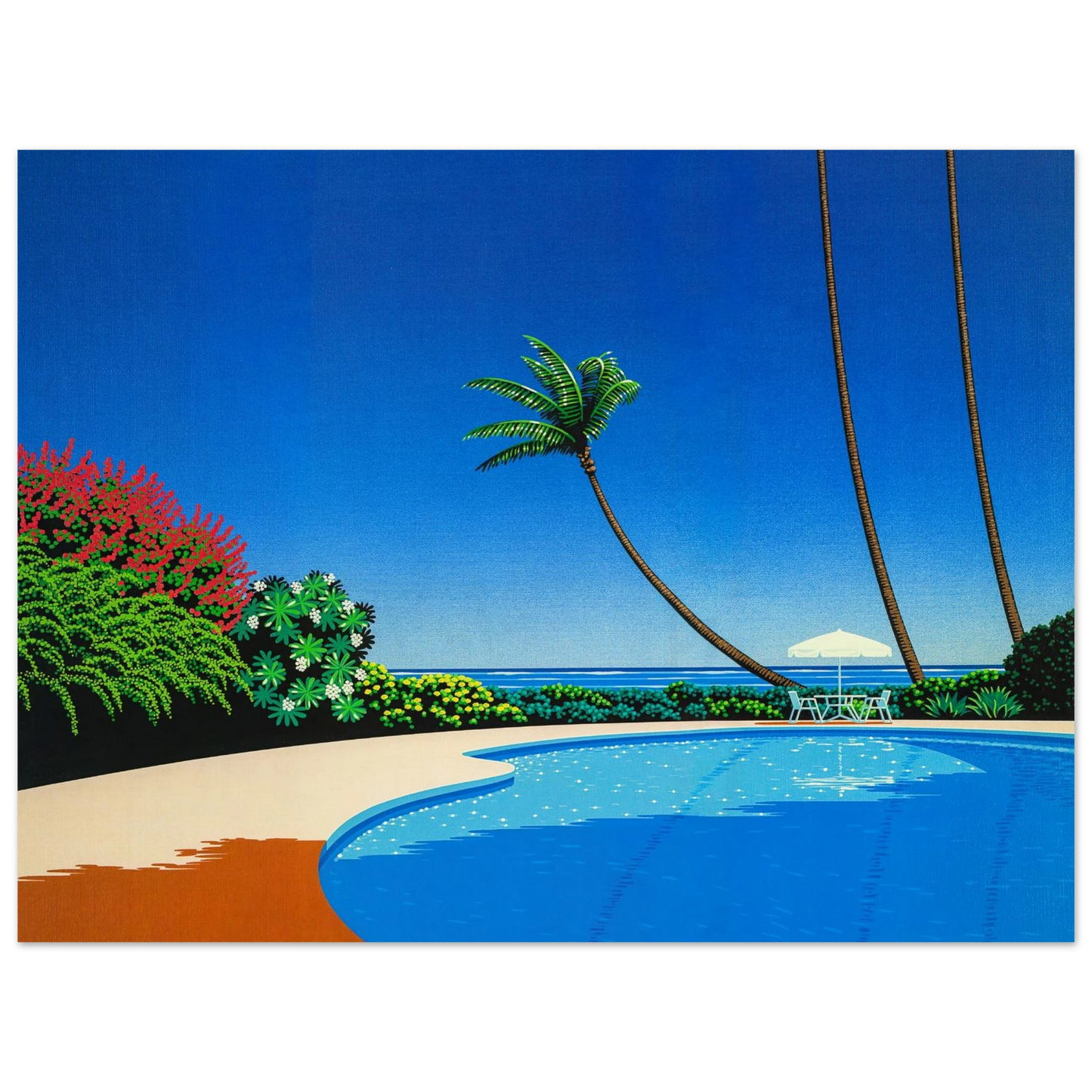 Hiroshi Nagai - Shade of Palm Grove II Wall Art - 60x80 cm / 24x32 inches - Premium Wooden Framed Poster With Fine Art Paper - White frame