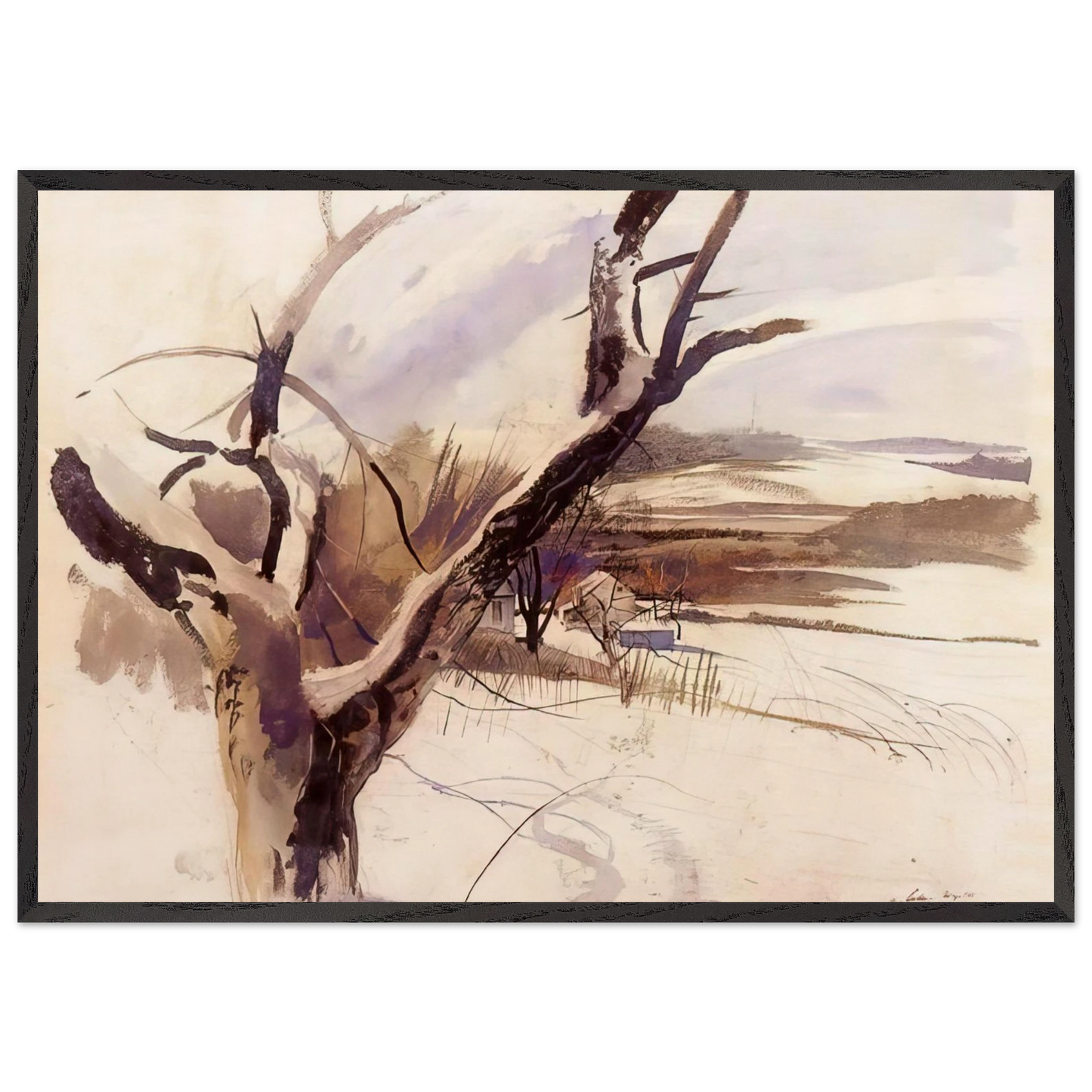 WINTER FARM SCENE - Andrew Wyeth Framed Art Print – Black Wooden Frame - Default Title - -Framed Art Print