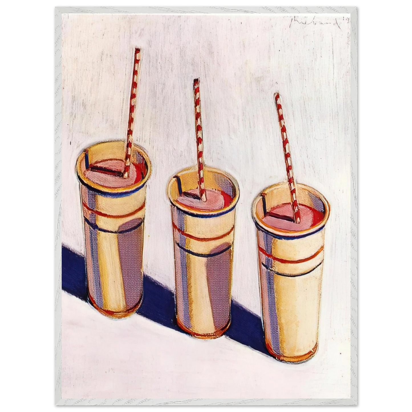 Wayne Thiebaud - Three Strawberry Shakes - 1964 Wall Art - 60x80 cm / 24x32 inches - Premium Wooden Framed Poster With Fine Art Paper - Wood frame