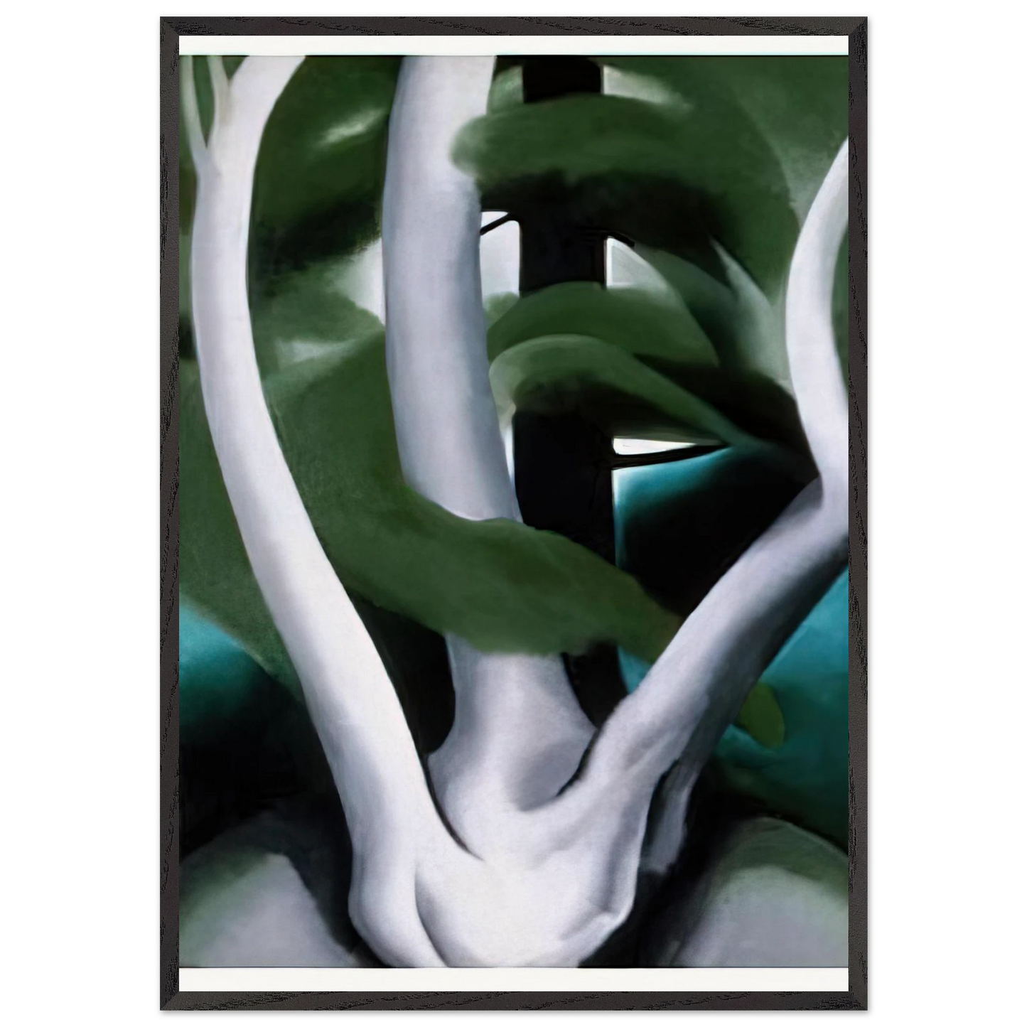 Birch and Pine Tree No 1 - Georgia OKeeffe 70x100 cm / 28x40 inches Framed Art Print – Black Wooden Frame