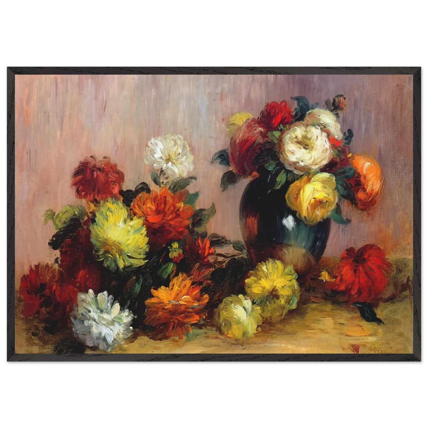Bouquets of Flowers - Pierre-Auguste Renoir 70x100 cm / 28x40 inches Framed Art Print – Black Wooden Frame