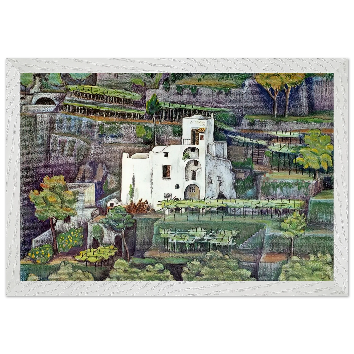 MC Escher - FARMHOUSE RAVELLO COLOUR Wall Art - 60x80 cm / 24x32 inches - Premium Wooden Framed Poster With Fine Art Paper - White frame