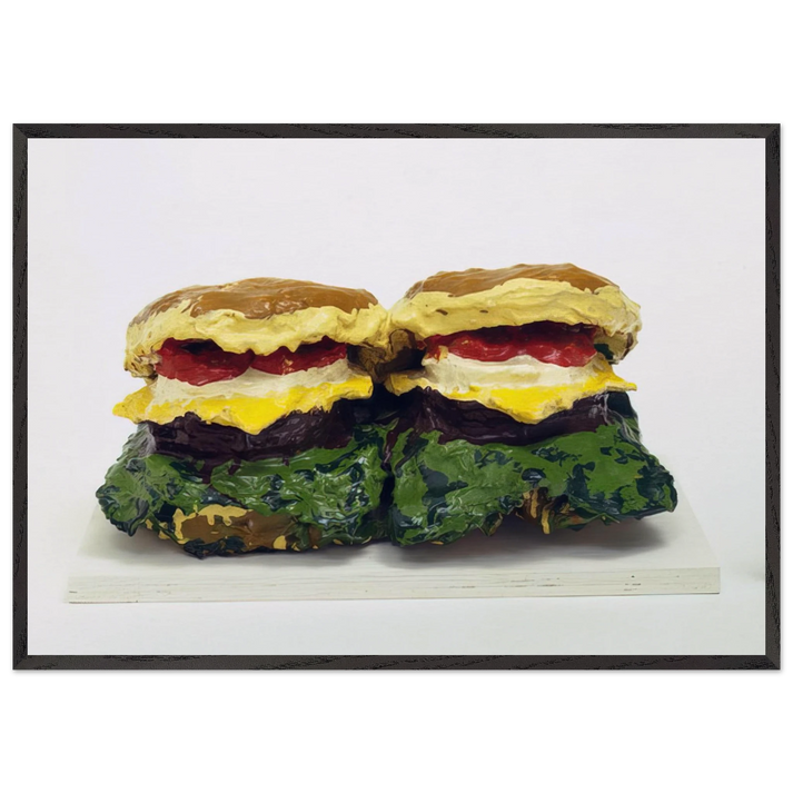 TWO CHEESEBURGERS WITH EVERYTHING DUAL HAMBURGERS 1962 - Claes Oldenburg 70x100 cm / 28x40 inches Framed Art Print – Black Wooden Frame