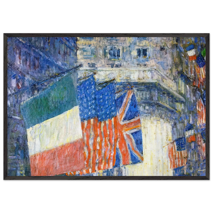 Avenue of the Allies aka Flags on the Waldorf - Childe Hassam 70x100 cm / 28x40 inches Framed Art Print – Black Wooden Frame