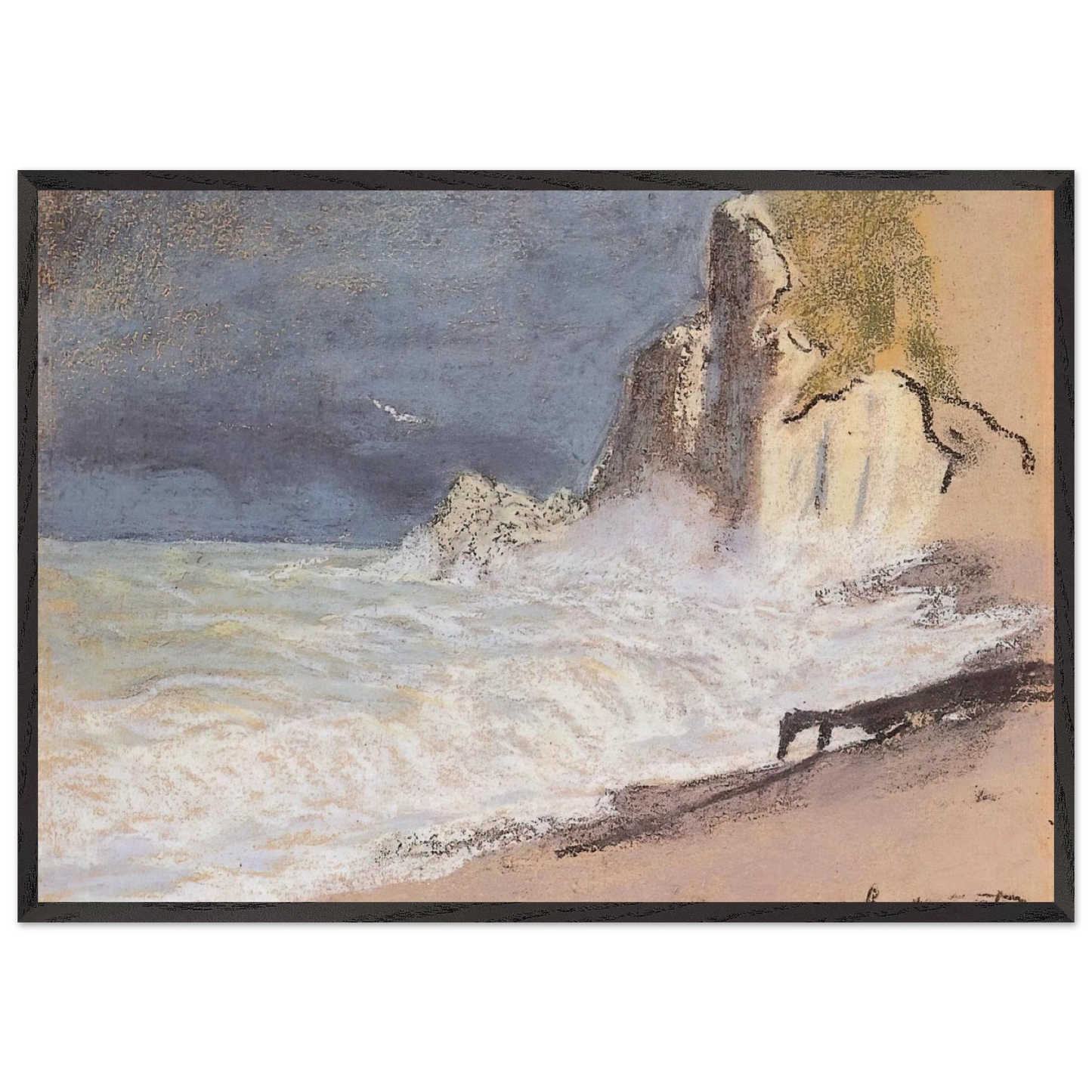 The Manneport Etretat - Amont Cliff Rough Weather - claude monet Framed Art Print – Black Wooden Frame - Default Title - -Framed Art Print