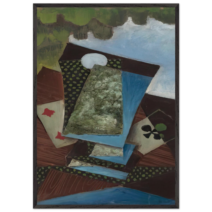 ACE OF CLUBS AND FOUR OF DIAMONDS - Juan Gris 70x100 cm / 28x40 inches Framed Art Print – Black Wooden Frame