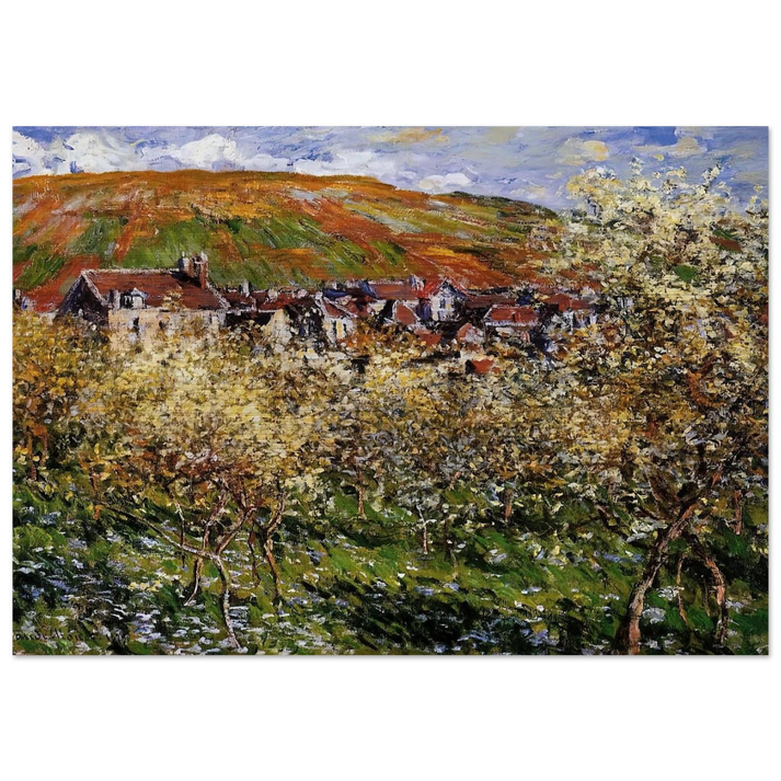 Plum Trees in Blossom at Vetheuil - claude monet Brushed Aluminum Print - 70x100 cm / 28x40 inches | claude monet Aluminum Print | claude monet Prints