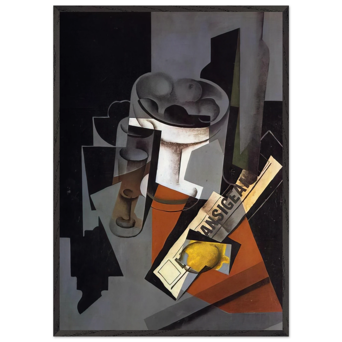 STILL LIFE WITH NEWSPAPER 1916 1 - Juan Gris 70x100 cm / 28x40 inches Framed Art Print – Black Wooden Frame
