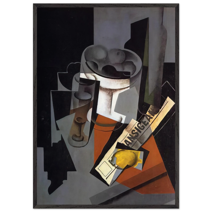 STILL LIFE WITH NEWSPAPER 1916 1 - Juan Gris 70x100 cm / 28x40 inches Framed Art Print – Black Wooden Frame