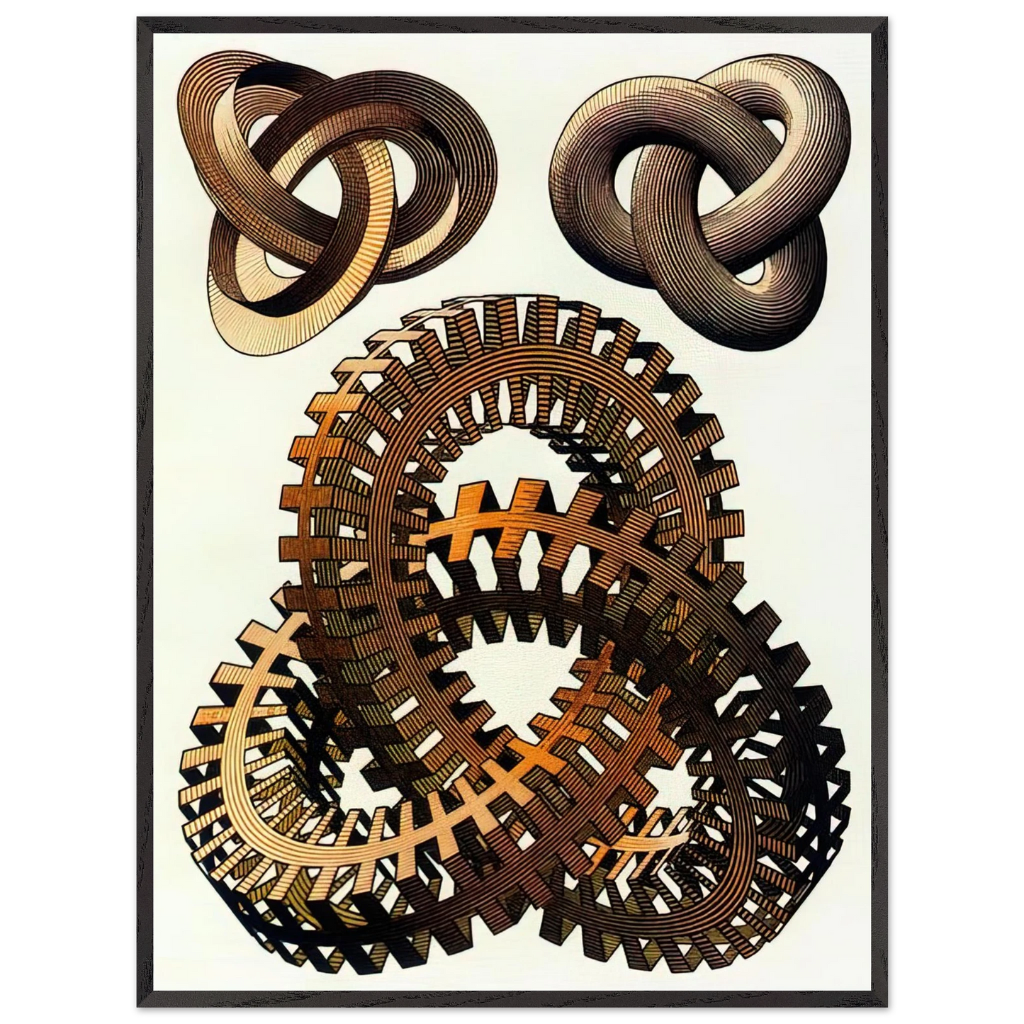 MC Escher - KNOTS COLOUR Wall Art - 30x40 cm / 12x16 inches - Premium Wooden Framed Poster With Fine Art Paper - Black frame