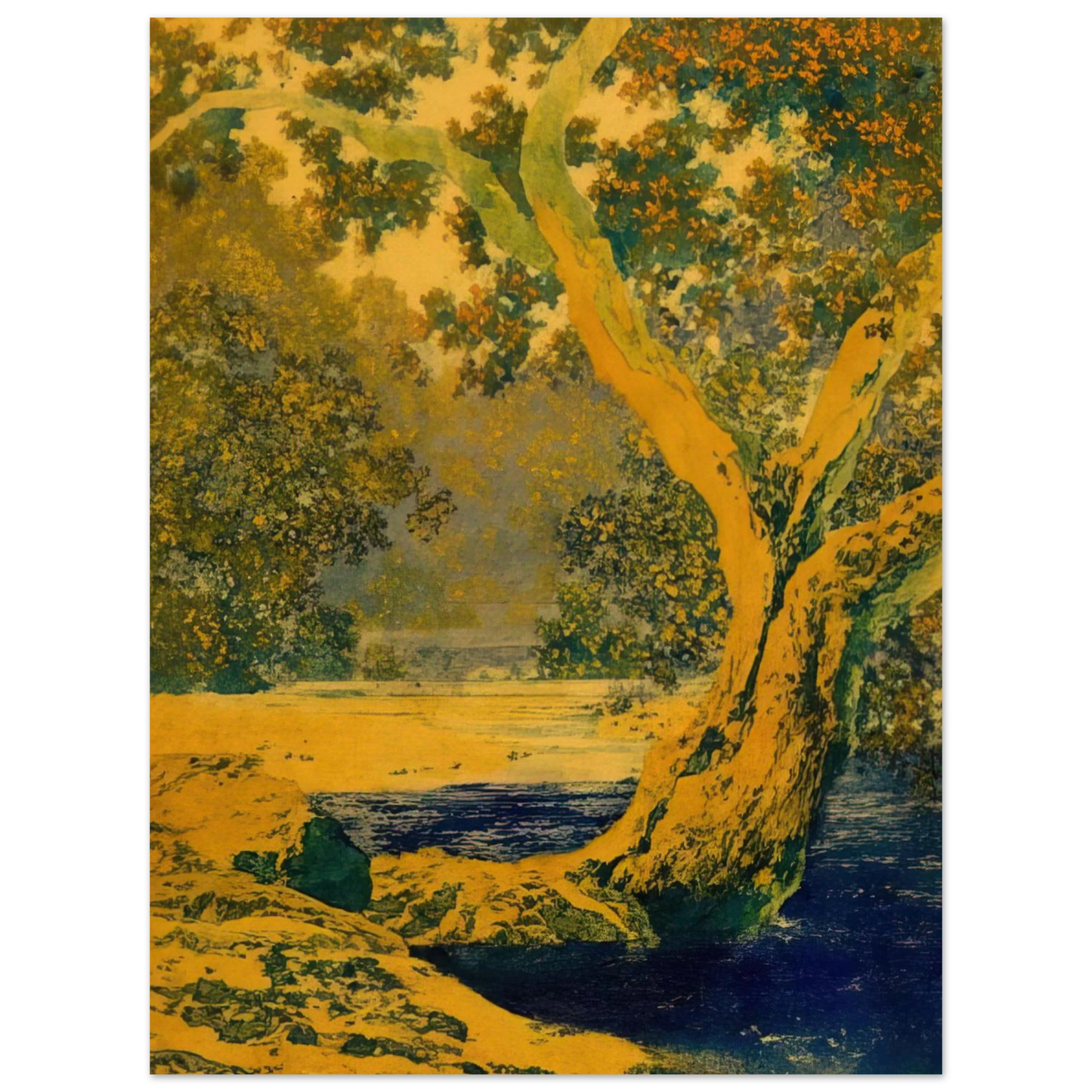Maxfield Parrish - Study for Autumn Brook Wall Art - 60x80 cm / 24x32 inches - Premium Wooden Framed Poster With Fine Art Paper - White frame