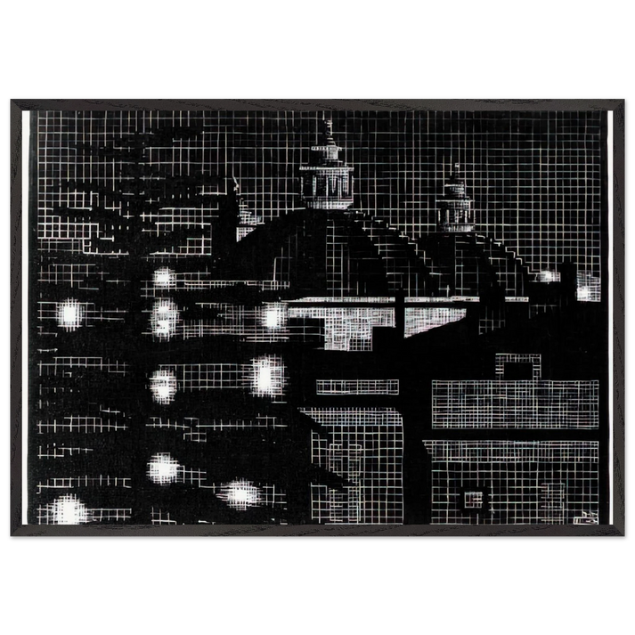 NOCTURNAL ROME 5 - MC Escher 70x100 cm / 28x40 inches Framed Art Print – Black Wooden Frame | Maurits Cornelis Escher Prints