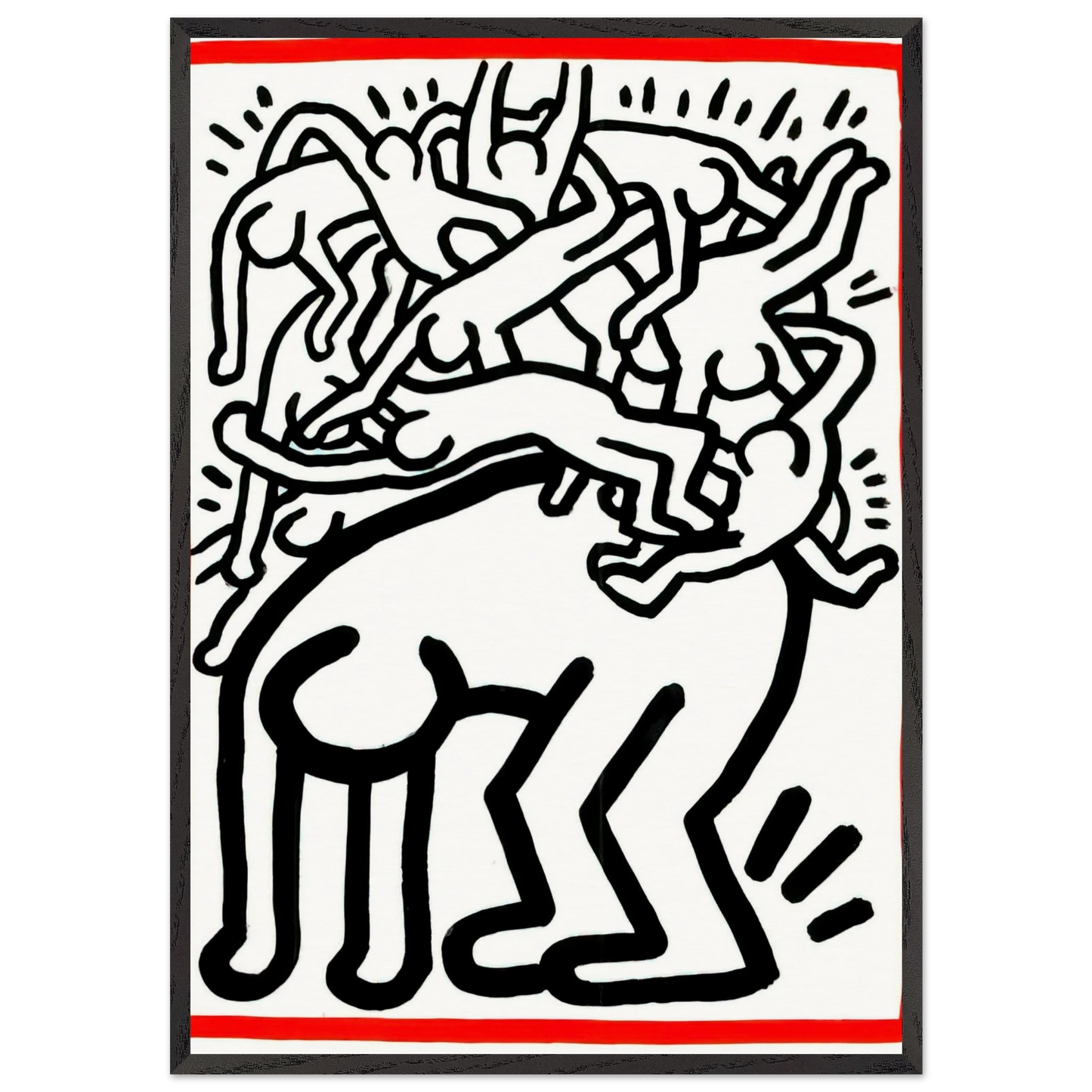 FIGHT AIDS WORLDWIDE 1990 N1 - Keith Haring 70x100 cm / 28x40 inches Framed Art Print – Black Wooden Frame