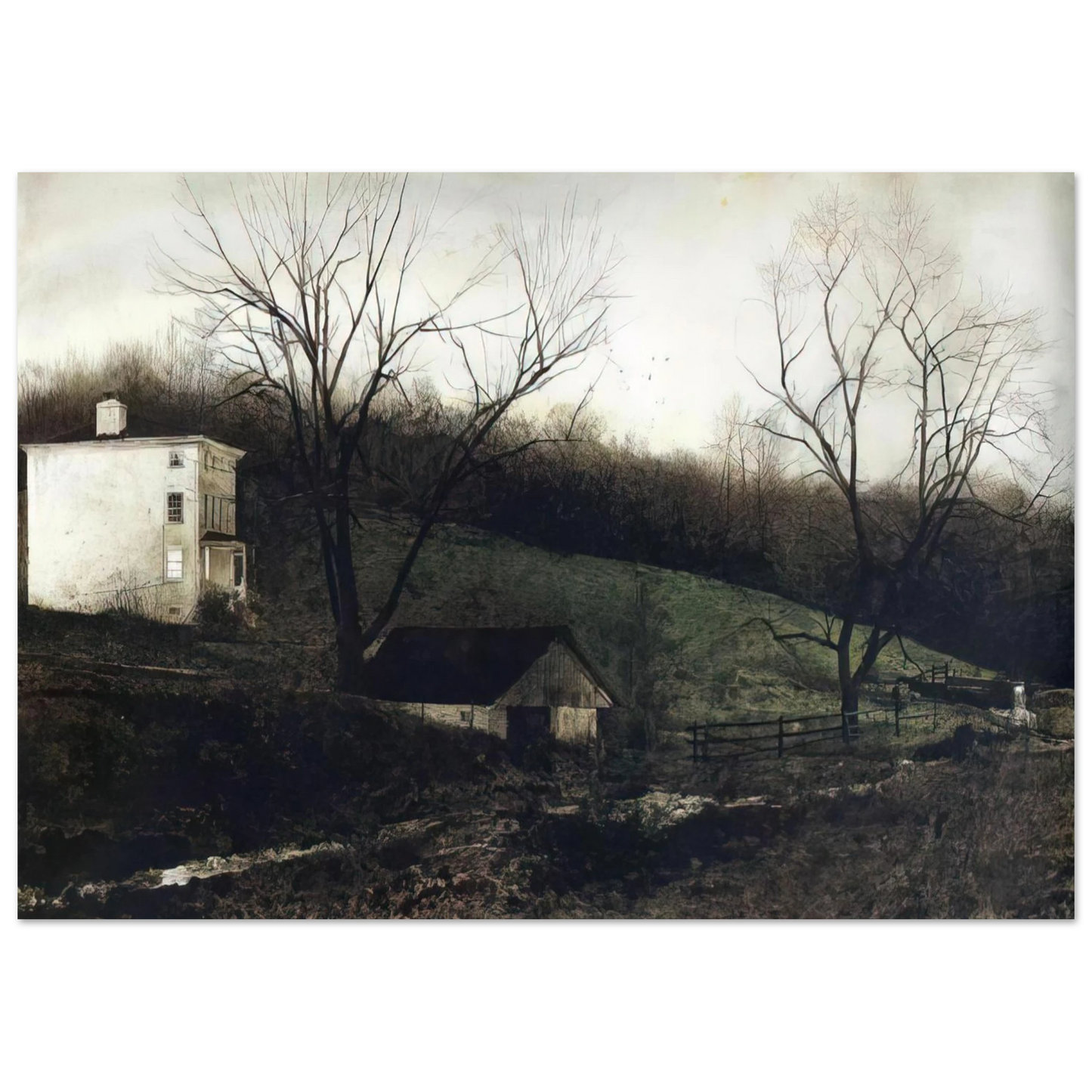 Andrew Wyeth - EVENING AT KUERNERS Wall Art - 30x40 cm / 12x16 inches - Premium Wooden Framed Poster With Fine Art Paper - Black frame
