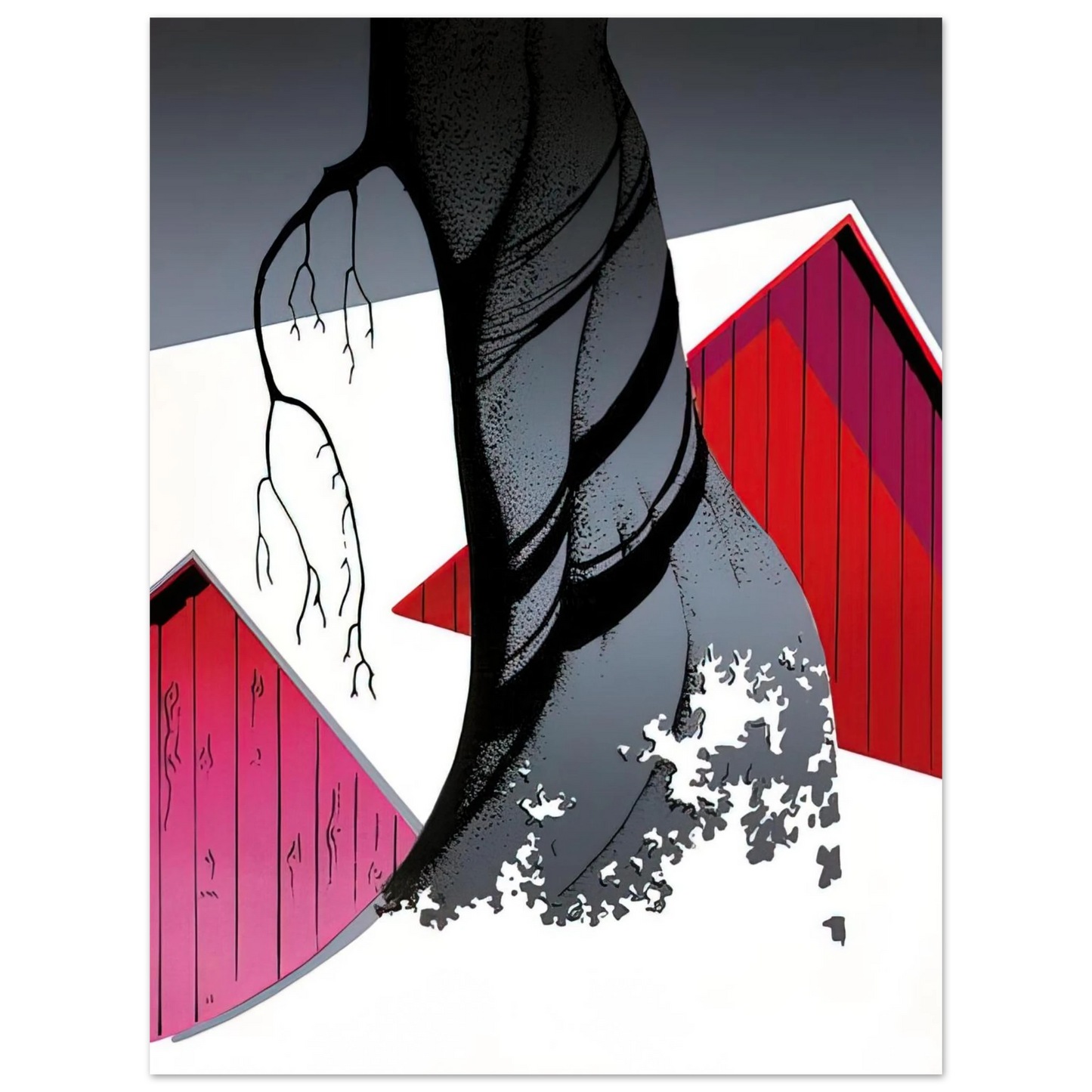 Eyvind Earle - Red Barn and Grey Sky Fine Art Poster - Default Title
