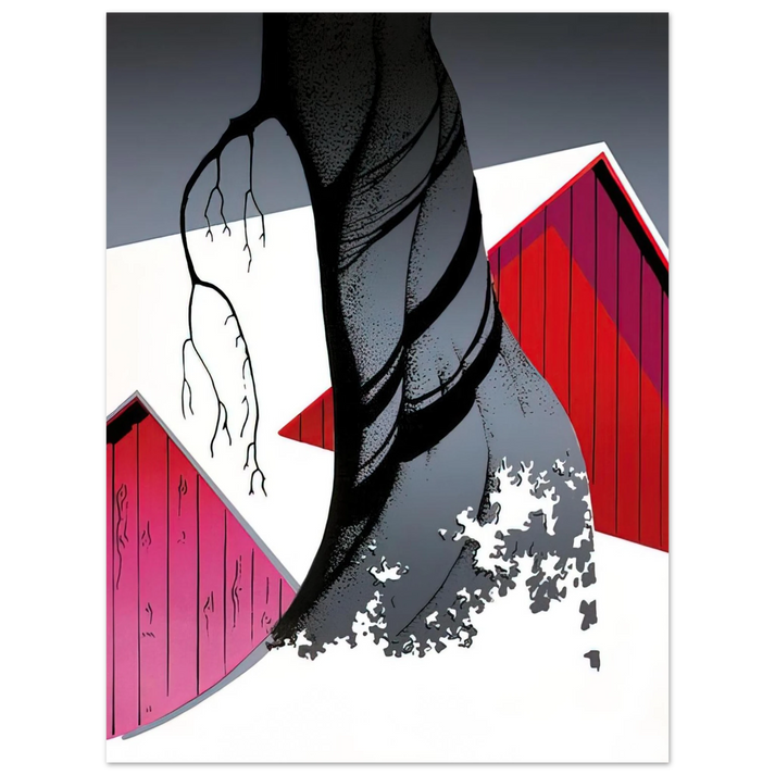 Eyvind Earle - Red Barn and Grey Sky 75x100 cm / 30x40inches Fine Art Poster