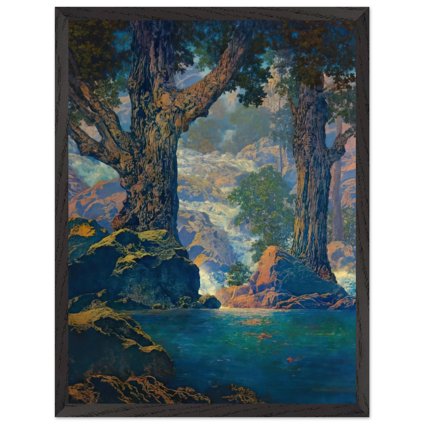 Maxfield Parrish - Cascades Quiet Solitude Wall Art - 21x29.7 cm / 8x12" - Premium Wooden Framed Poster With Fine Art Paper-canvas - Wood frame