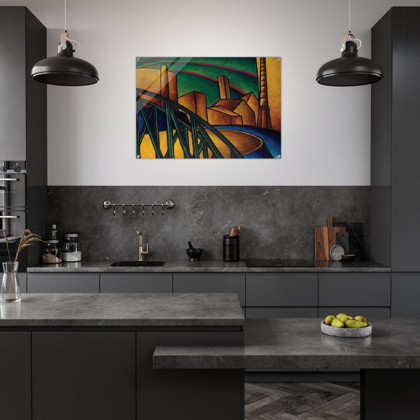 Landscape with Bridge at Óbuda Hajógyár - Laszlo Moholy-Nagy Acrylic Print - 70x100 cm / 28x40″ inches