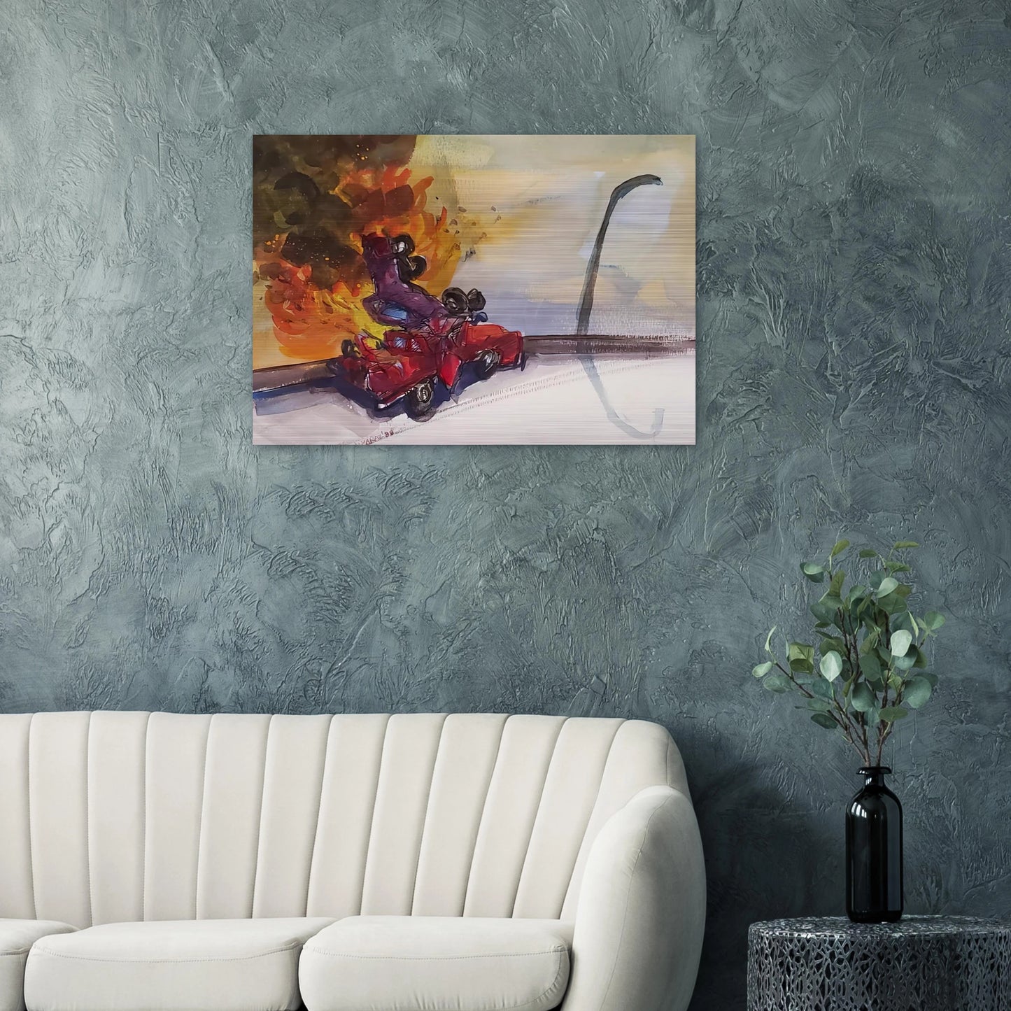 Pile Up Crash - 1984 - Carlos Almaraz Brushed Aluminum Print - 70x100 cm / 28x40 inches | Carlos Almaraz Aluminum Print | Carlos Almaraz Prints