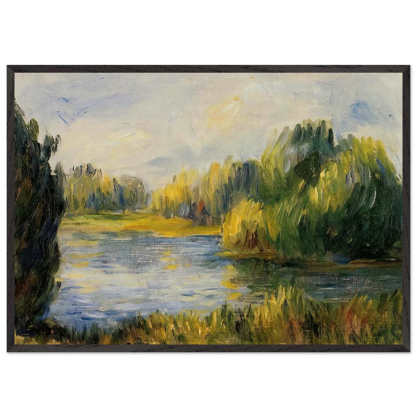 The Banks of the River - Pierre-Auguste Renoir 70x100 cm / 28x40 inches Framed Art Print – Black Wooden Frame