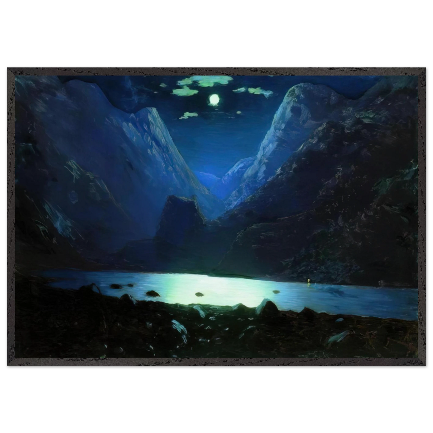 Daryal pass Moonlight Night - Arkhyp Kuindzhi 70x100 cm / 28x40 inches Framed Art Print – Black Wooden Frame