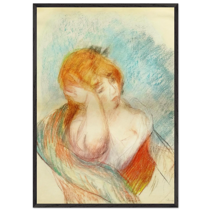 Seated Woman - Pierre-Auguste Renoir 70x100 cm / 28x40 inches Framed Art Print – Black Wooden Frame