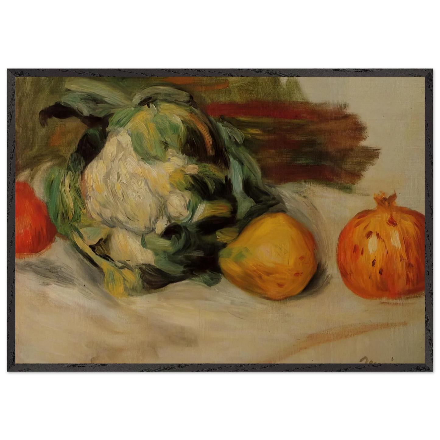 Cauliflower and Pomegranates - Pierre-Auguste Renoir 70x100 cm / 28x40 inches Framed Art Print – Black Wooden Frame