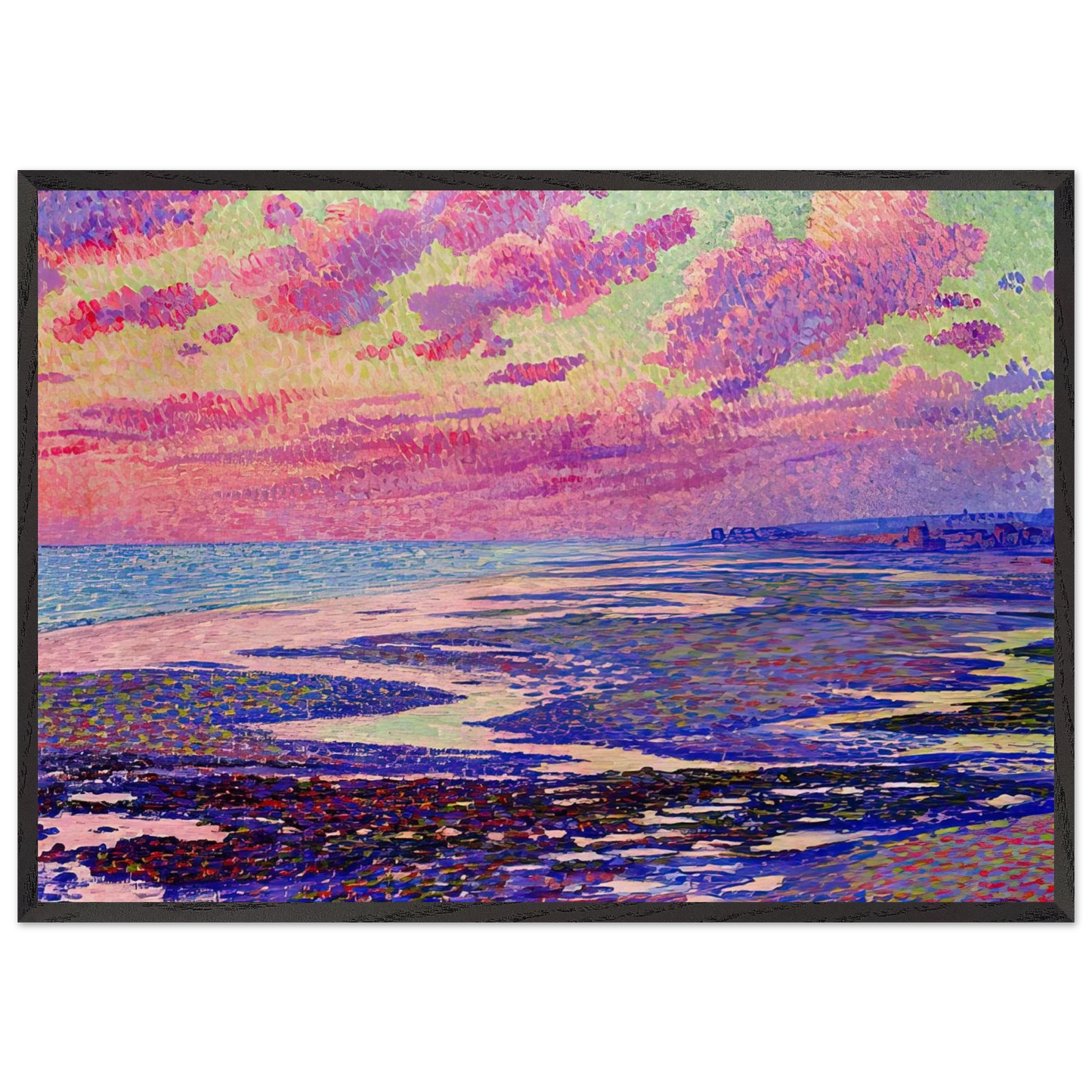 THE BEACH AT AMBLETEUSE AT LOW TIDE 1900 - Theo van Rysselberghe 70x100 cm / 28x40 inches Framed Art Print – Black Wooden Frame