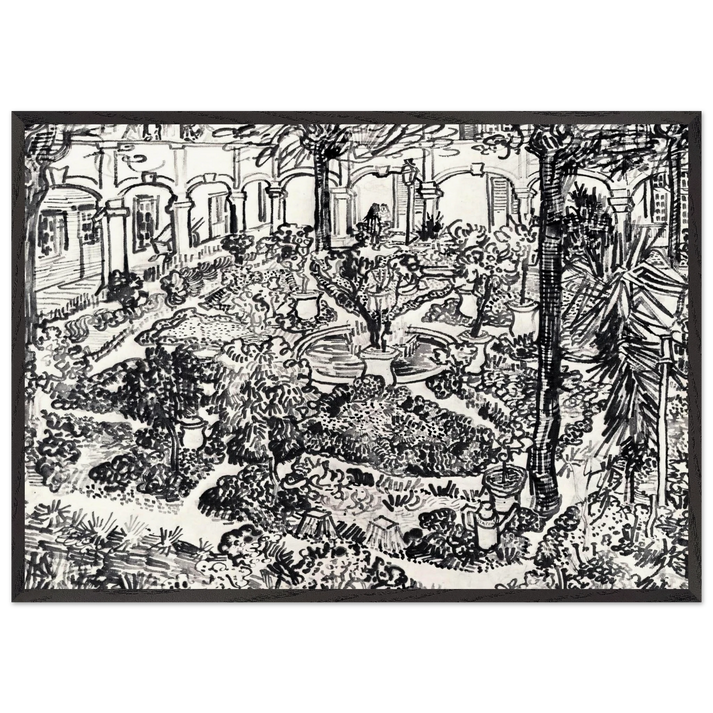 The Courtyard of the Hospital at Arles - Vincent van Gogh 70x100 cm / 28x40 inches Framed Art Print – Black Wooden Frame