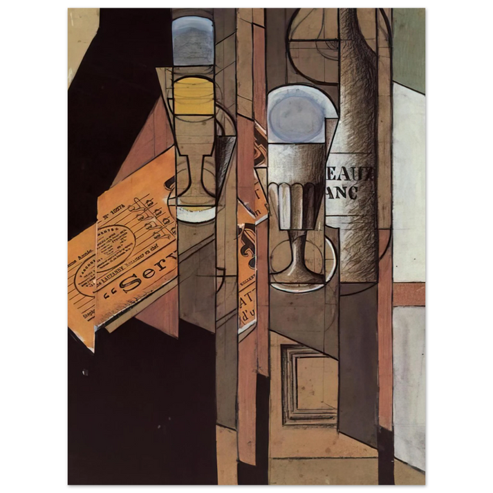 Juan Gris - GLASSES NEWSPAPER AND BOTTLE OF WINE 75x100 cm / 30x40inches Fine Art Poster