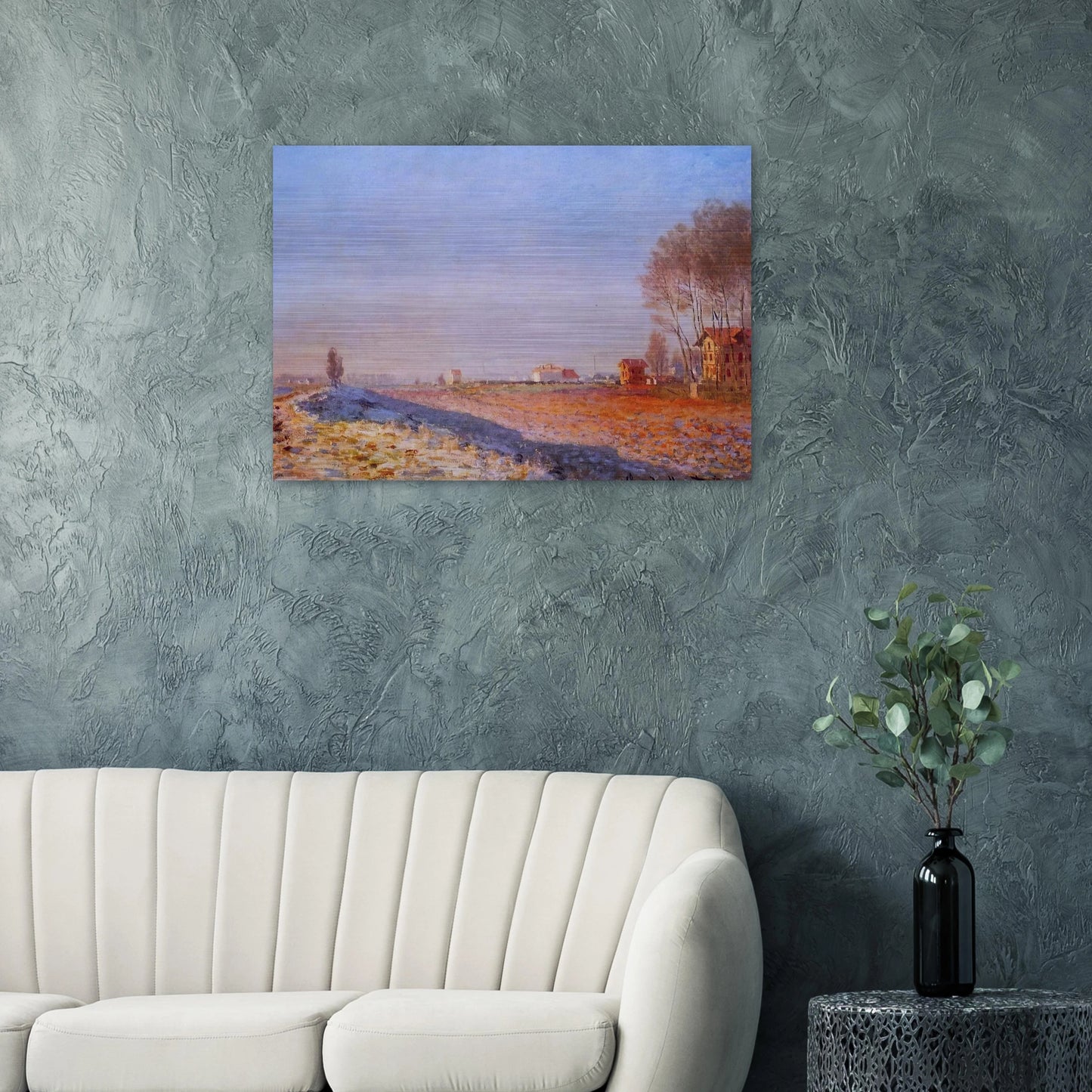 The Plain of Colombes, White Frost - claude monet Brushed Aluminum Print - 70x100 cm / 28x40 inches | claude monet Aluminum Print | claude monet Prints