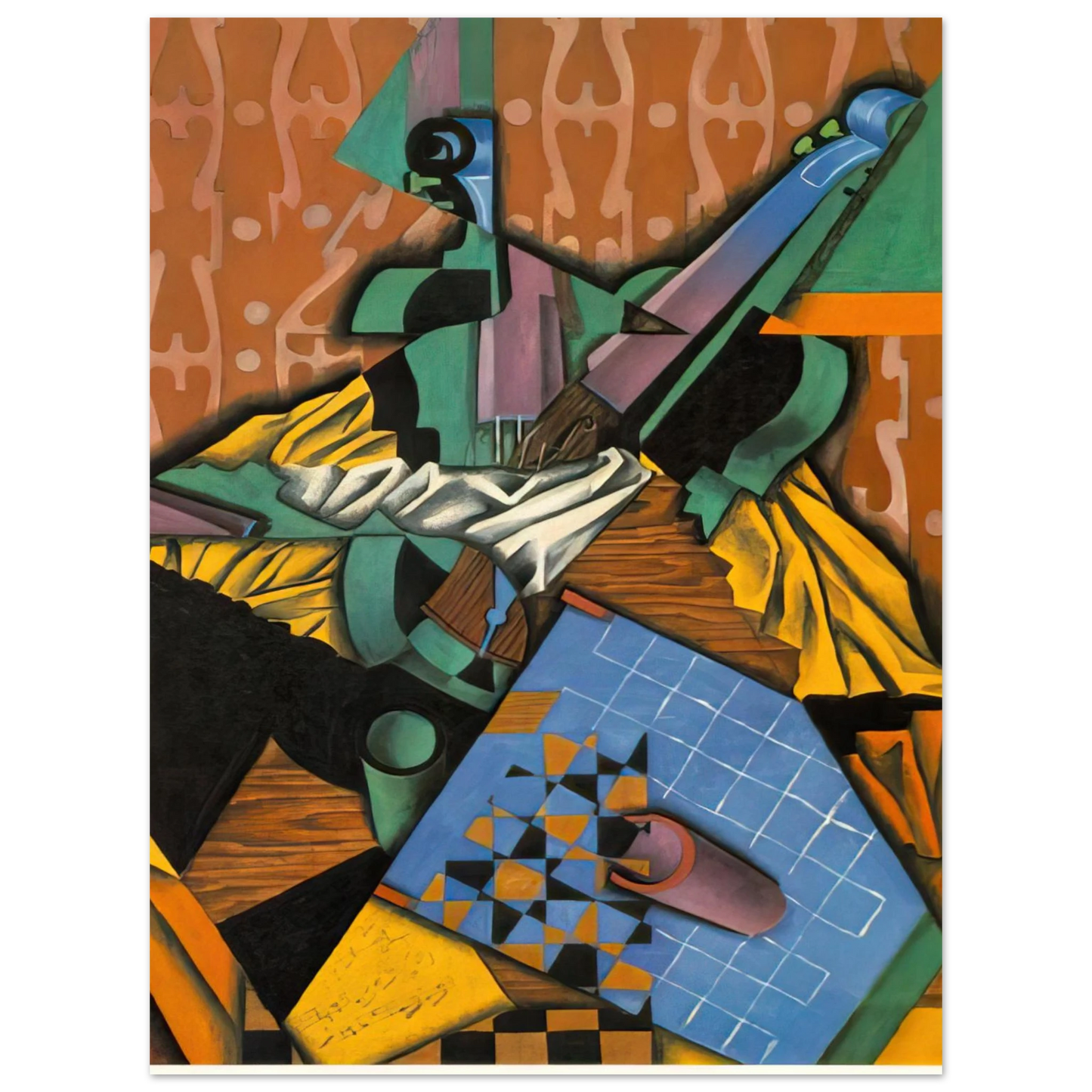 Juan Gris - PHOTOGRAPH OF VIOLIN AND CHECKERBOARD 1913 Fine Art Poster - Default Title
