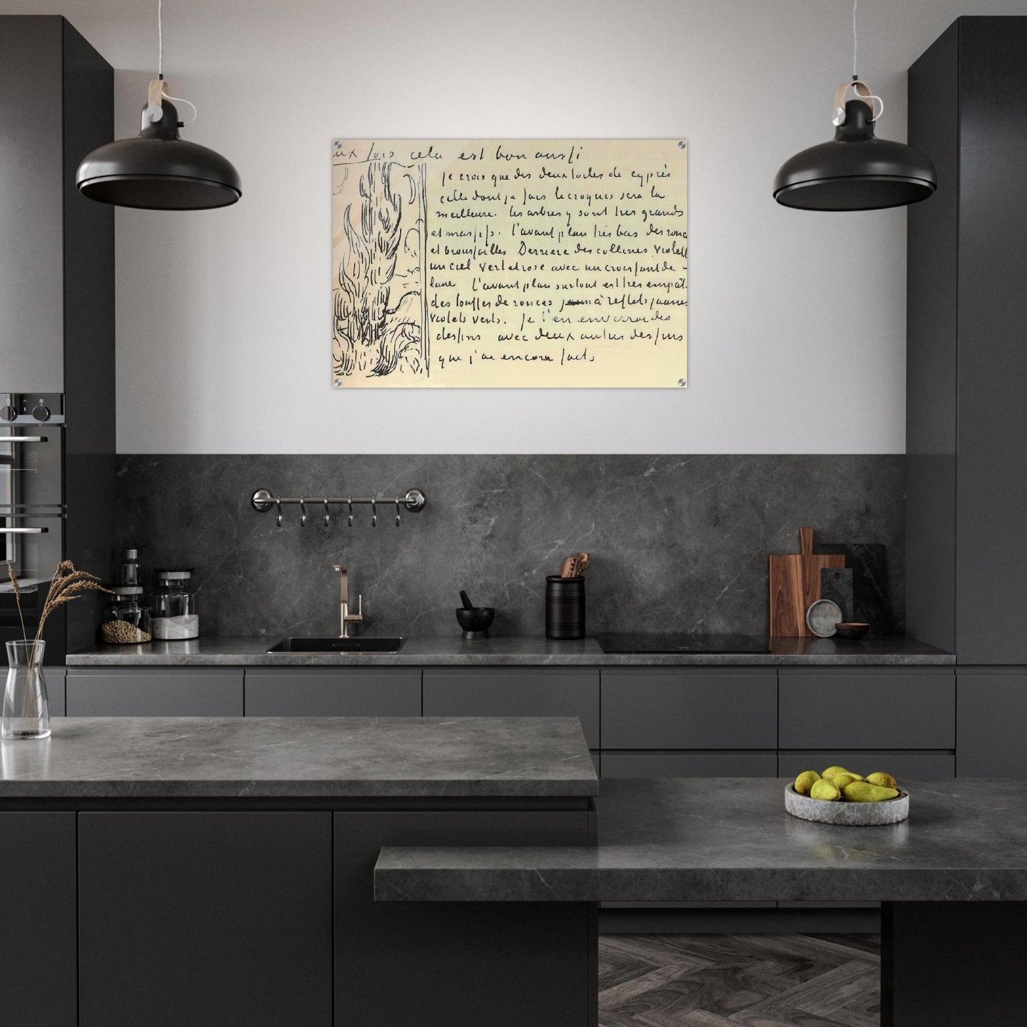 Cypresses Sketch on a Letter to Theo Van Gogh - Vincent van Gogh Acrylic Print - 70x100 cm / 28x40″ inches | Vincent van Gogh Wall Art | Vincent van Gogh Prints